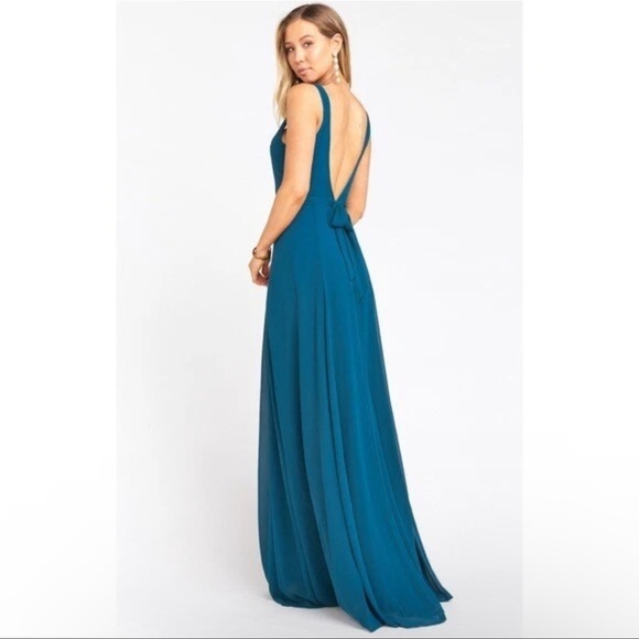 NWT Show me your Mumu Jenn Maxi Dress Deep Jade Green Chiffon Medium - Picture 2 of 14